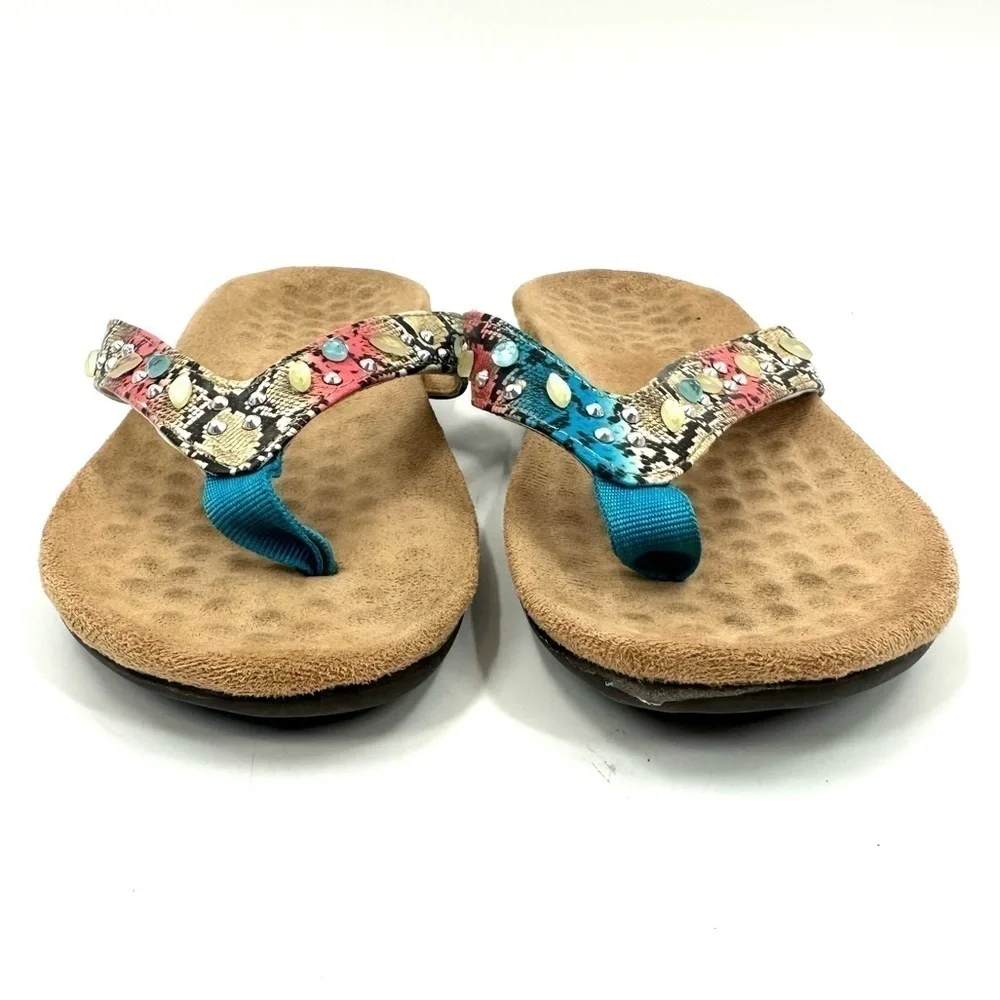 Vionic Lucia Sandals Womens 7 Orthaheel Colorful Snake Print Comfort Shoes Boho